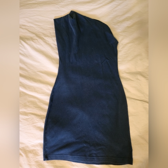 American Apparel One-Shoulder Navy Blue Dress - Picture 3 of 6